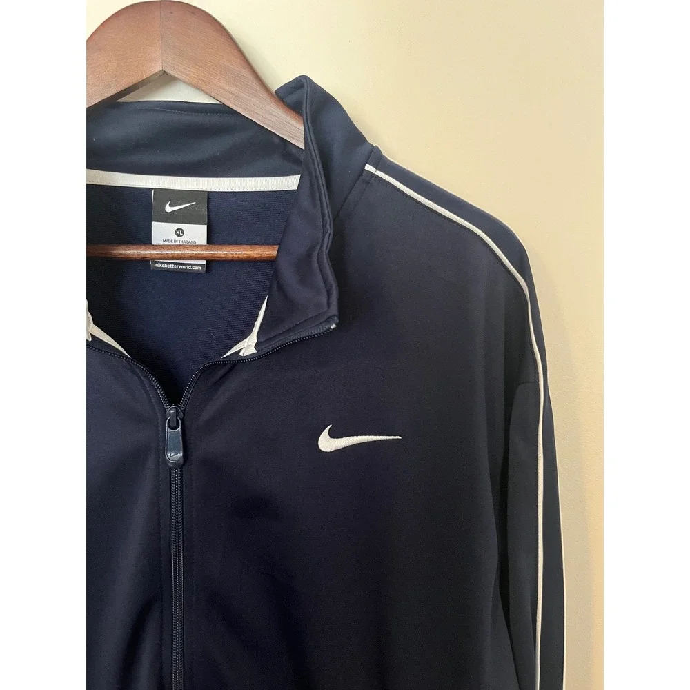 NIKE Men's Zip Up Track Jacket Y2K 2000s Swoosh Logo Striped Sleeve‎ Navy | XL